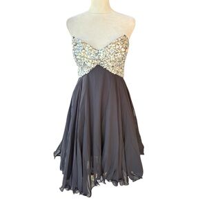 Betsey & Adam Strapless Black Dress with Rhinestone Sequin Mini Dress Size 14